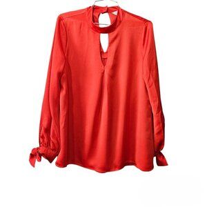 Crosby By Mollie Burch Keyhole Collar Long Sleeve Red Top